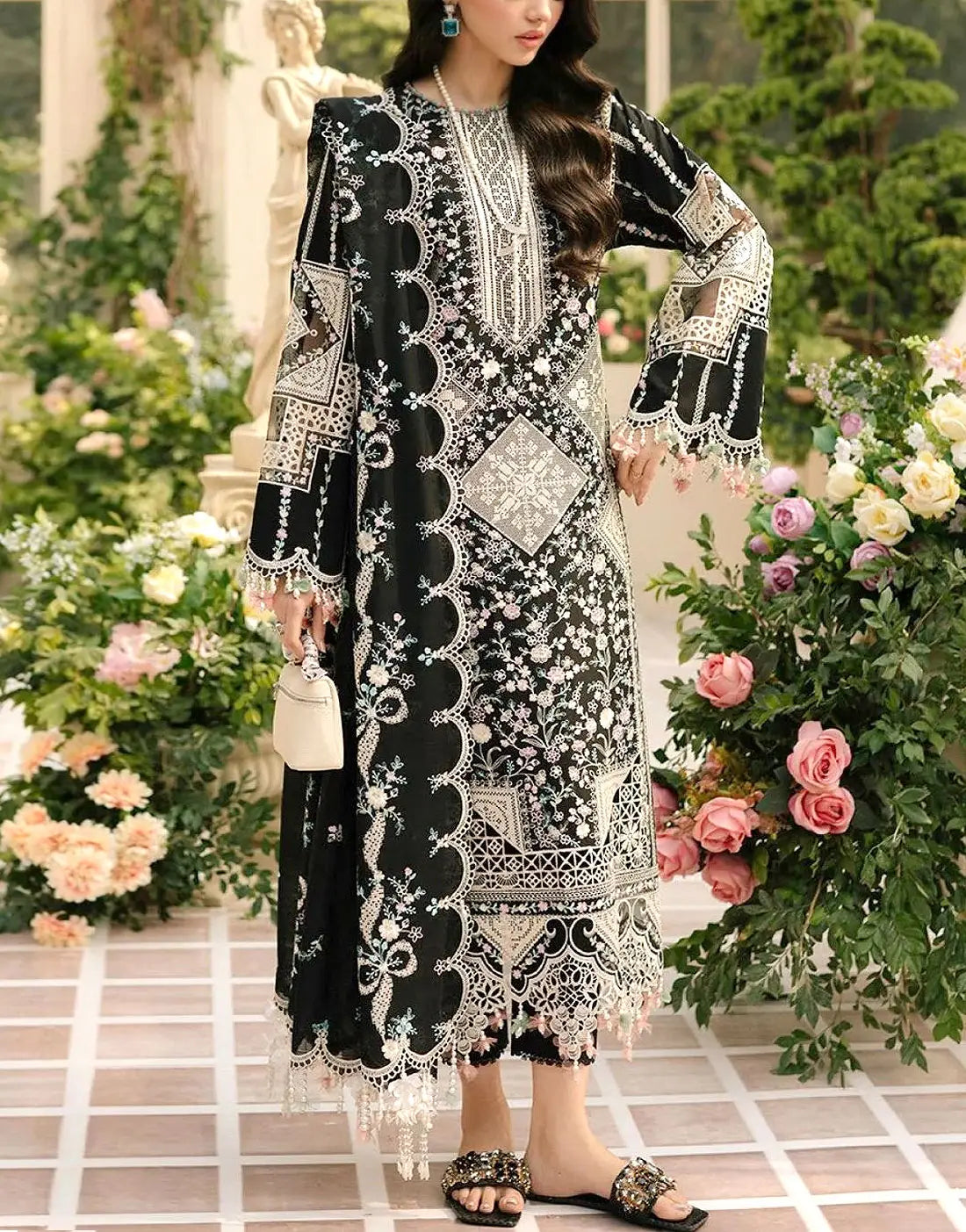 Luxury Heavy Embroidered Cotton Lawn Dress for EID with Emb. Chiffon Dupatta