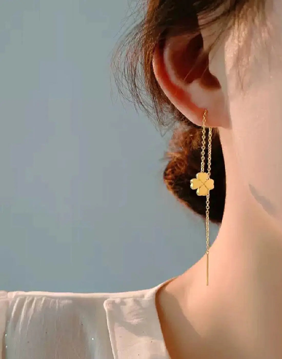 Four Leaf Clover Sui Dhaga Earrings in Stainless Steel Finish