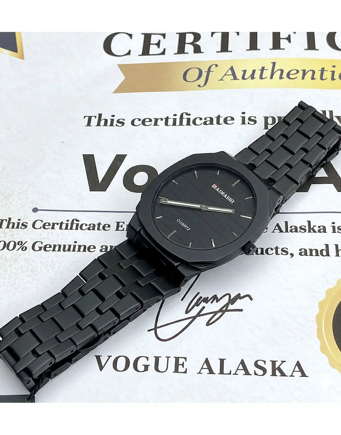 Maimashi Ultra Slim Black Menβs Luxury Watch with Stainless Steel Chain