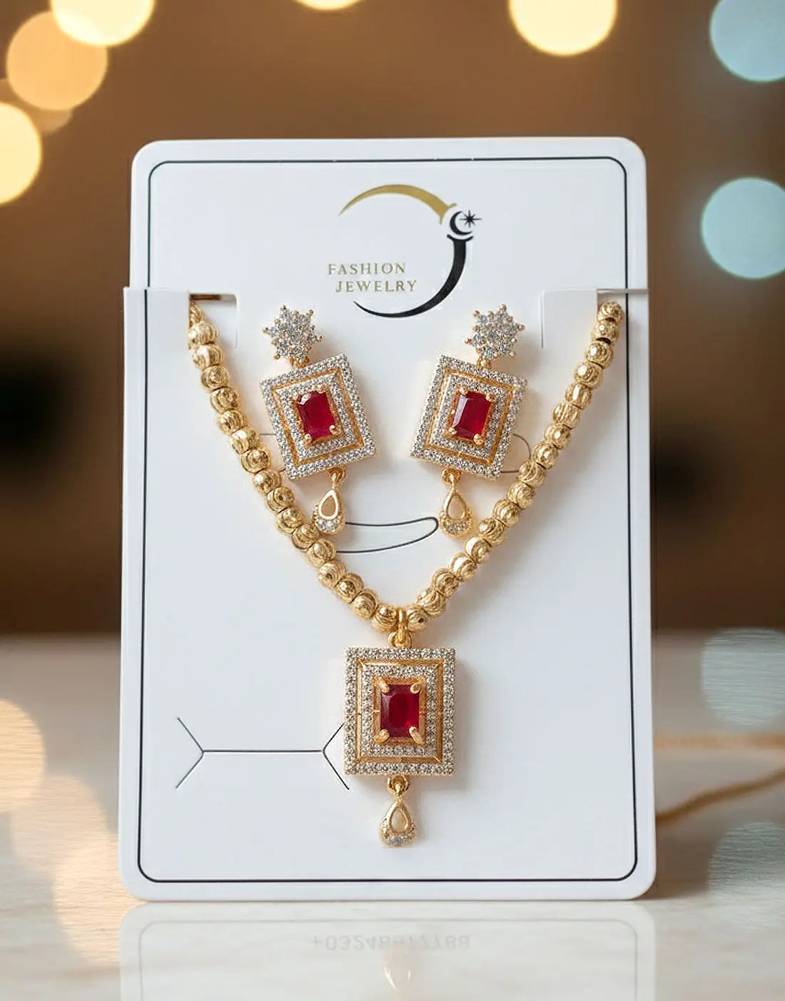Adorable Gold Plated Jewelry Set with Necklace and Earrings for Girls & Women