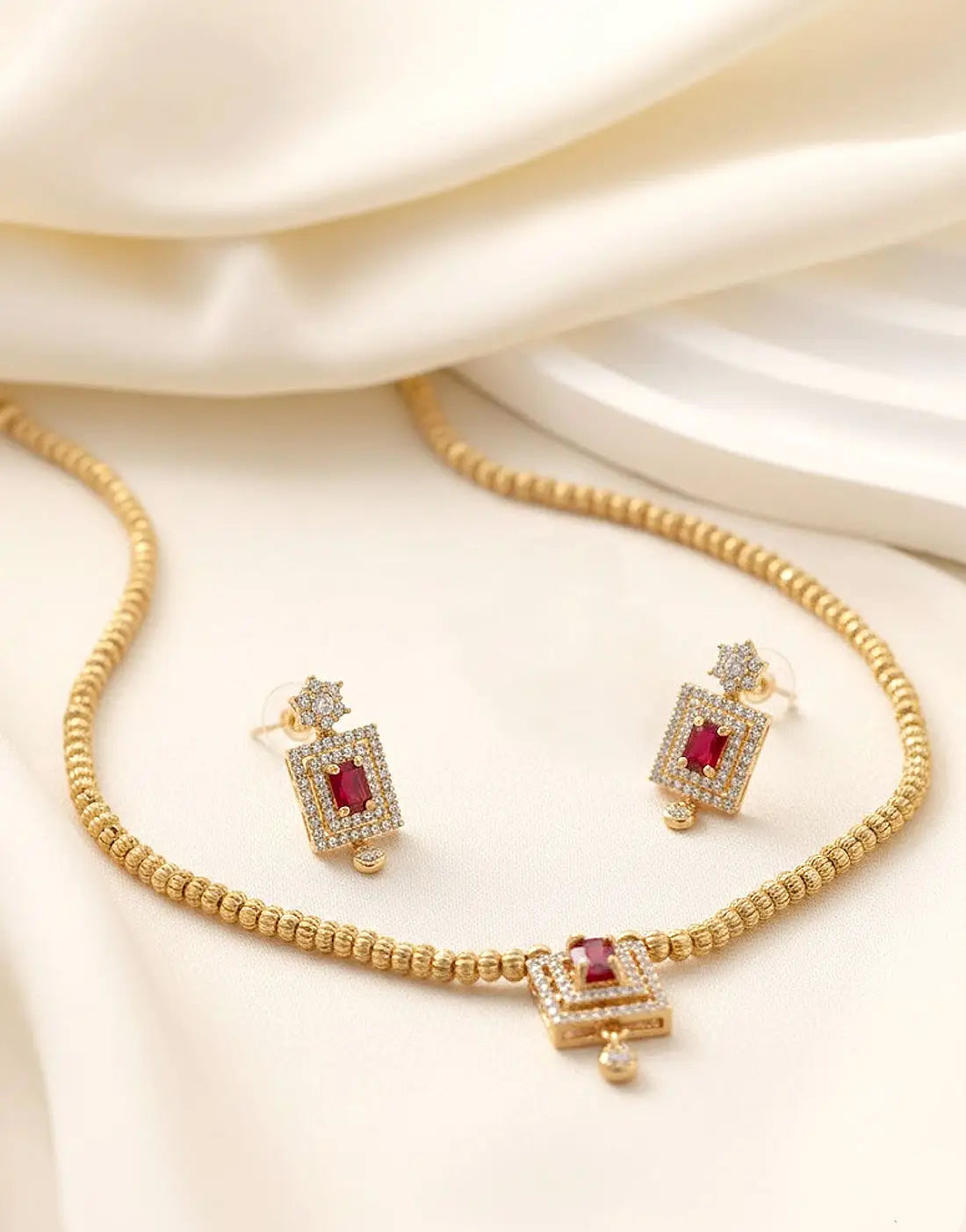 Adorable Gold Plated Jewelry Set with Necklace and Earrings for Girls & Women