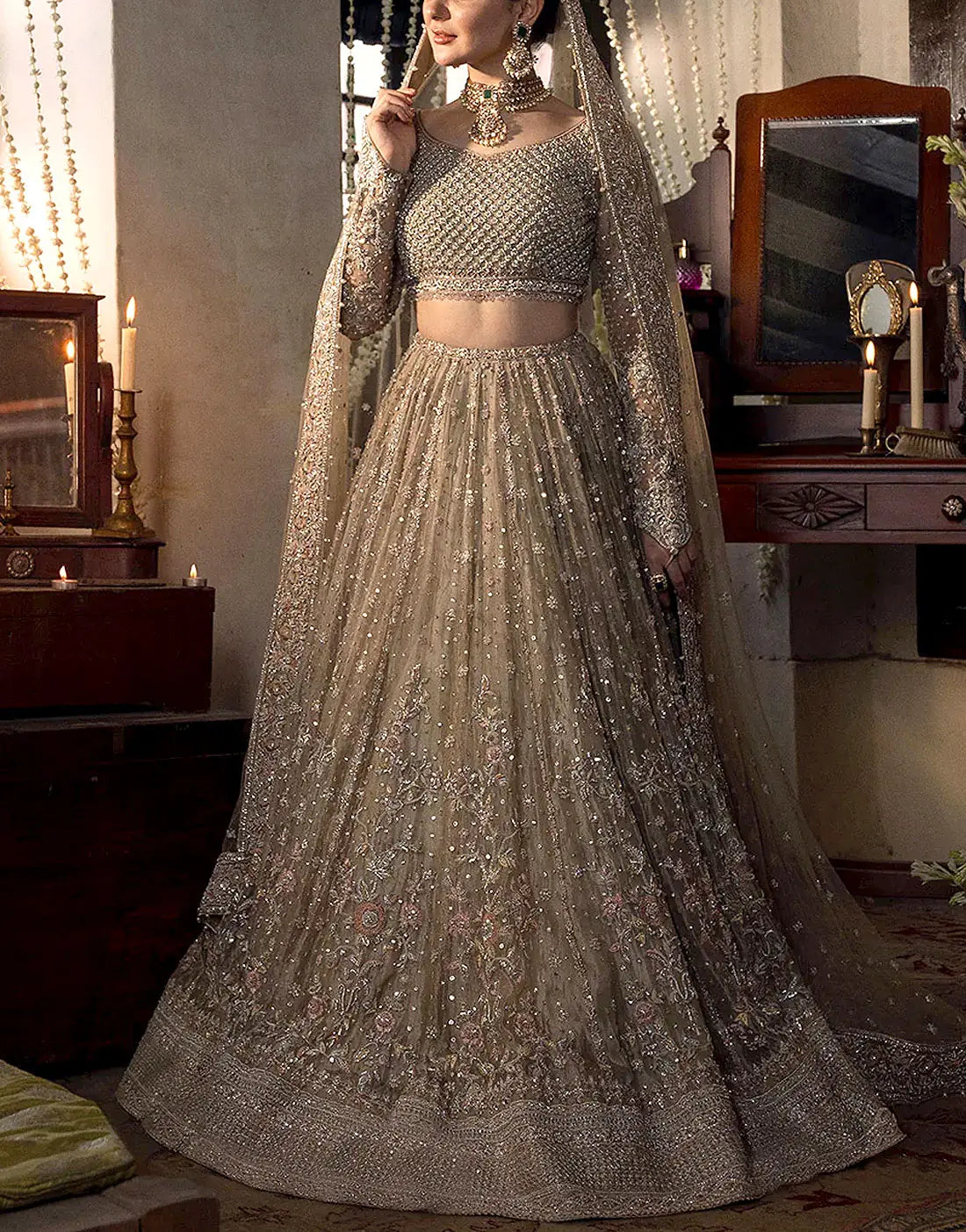 Glamorous Handwork Embroidered NET Bridal Lehenga Dress