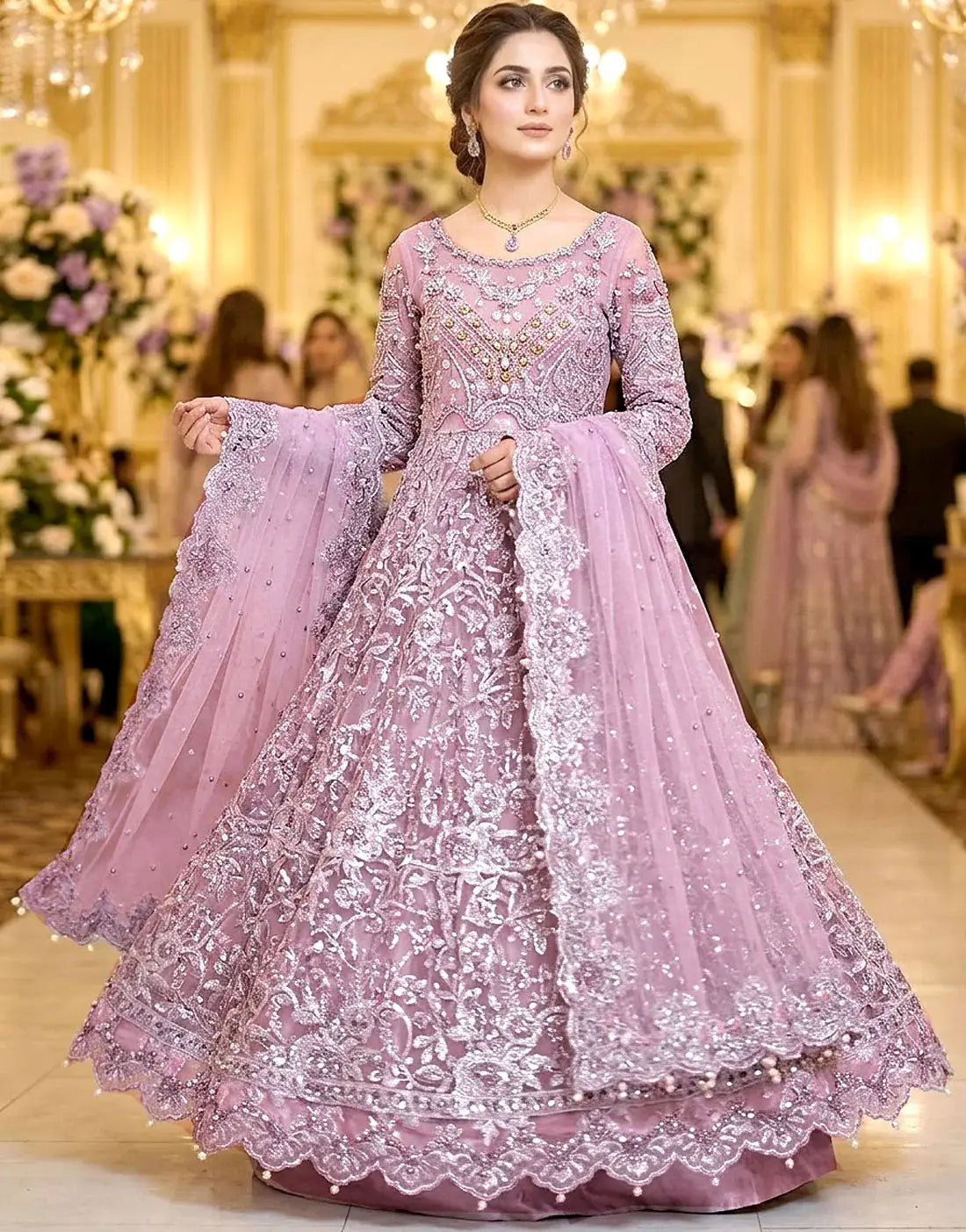 Glamorous Heavy Embroidered NET Bridal Maxi Dress with Hand Embellishments