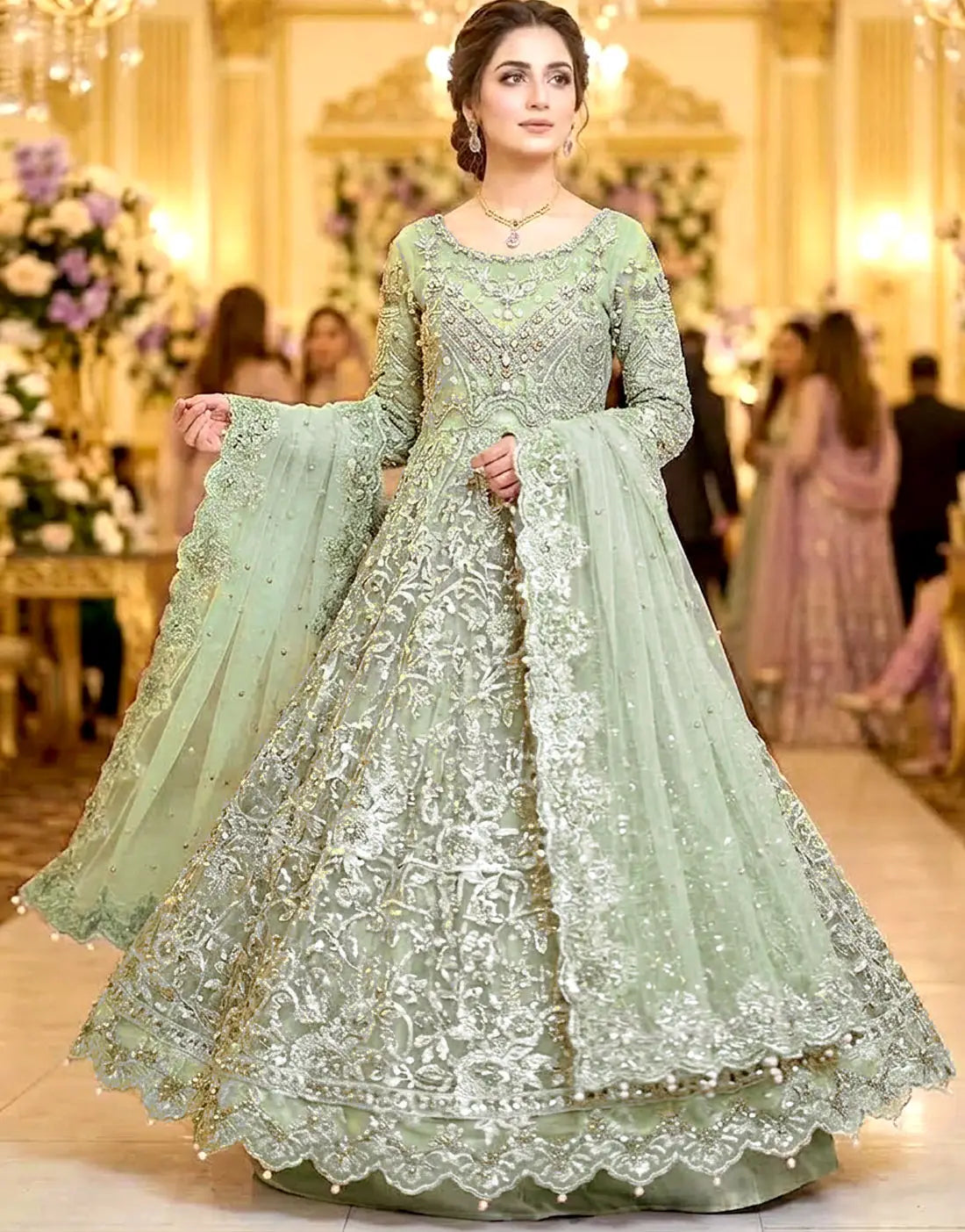 Glamorous Heavy Embroidered NET Bridal Maxi Dress with Hand Embellishments