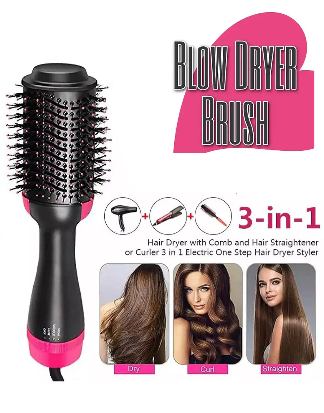 One Step Blow Dryer Brush – Hot Air Hair Dryer, Straightener & Styling Tool