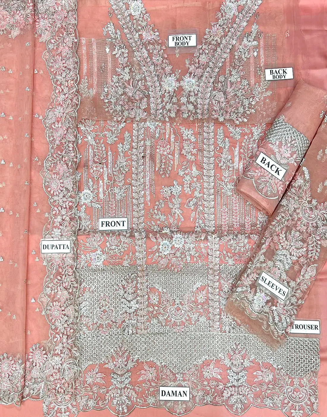 Luxury Embroidered & 3D Flower Embellished Blush Pink Organza Bridal Dress for Weddings & Formal Events
