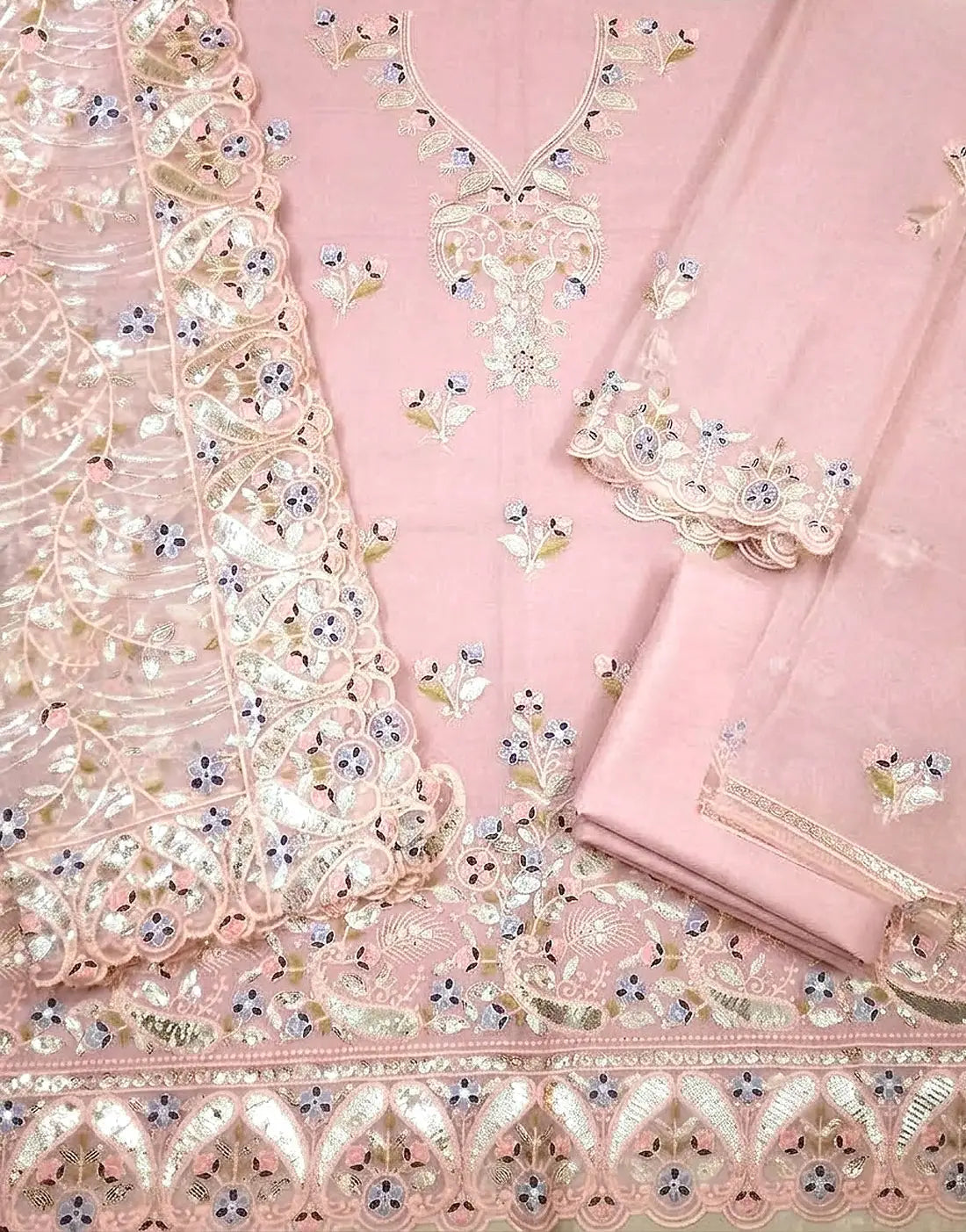 Formal Embroidered Organza Pink Party Wear Dress 2026