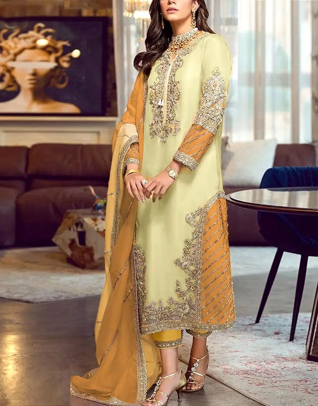 Formal Handwork Embroidered Organza Wedding Wear Dress