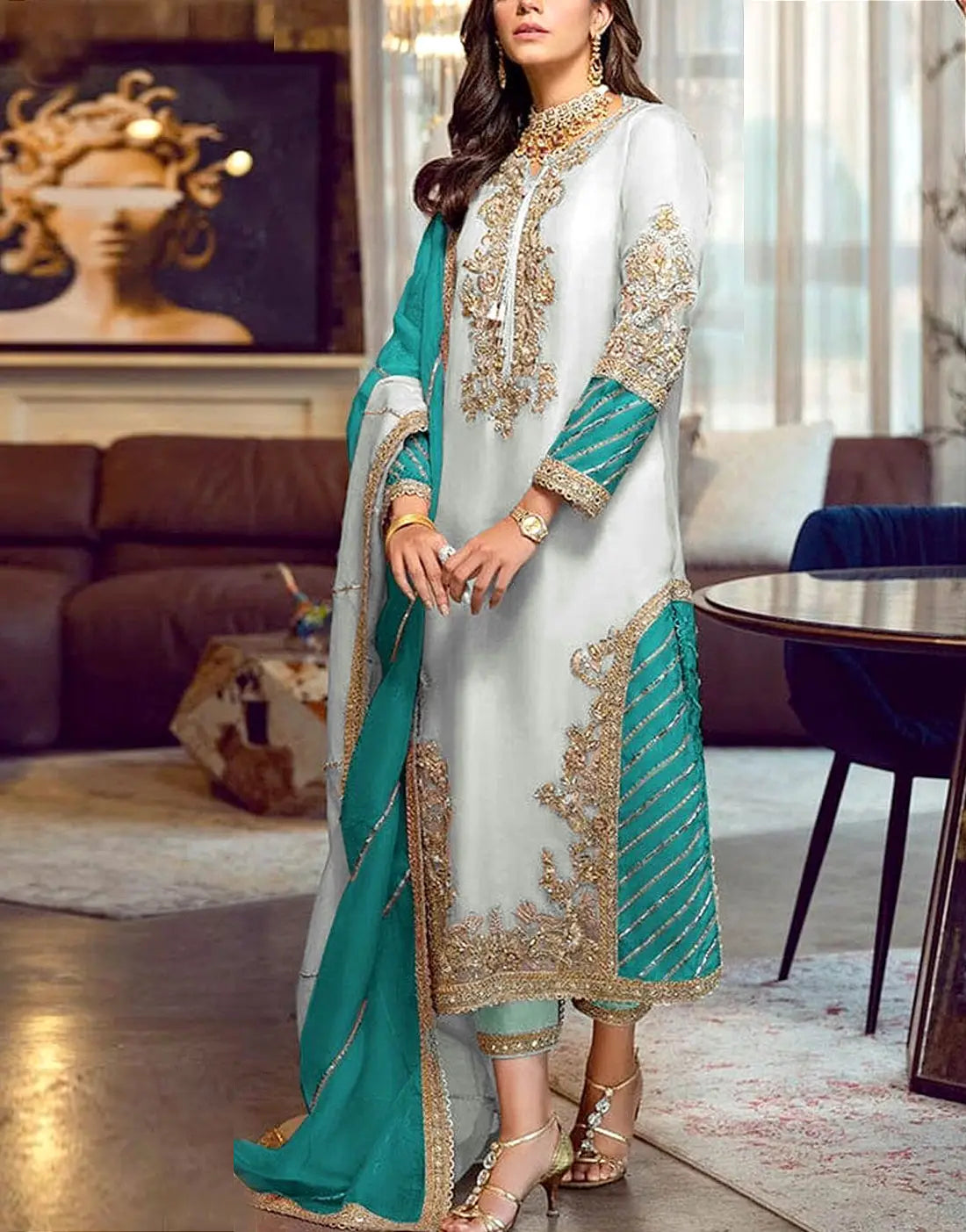 Formal Handwork Embroidered Organza Wedding Wear Dress