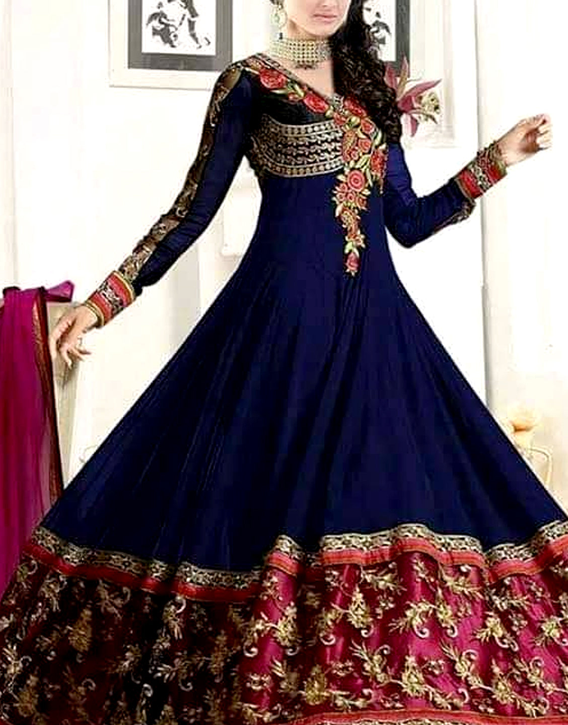 Indian Embroidered Chiffon Anarkali Frock