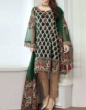 Elegant Embroidered Green Chiffon Suit with Net Dupatta