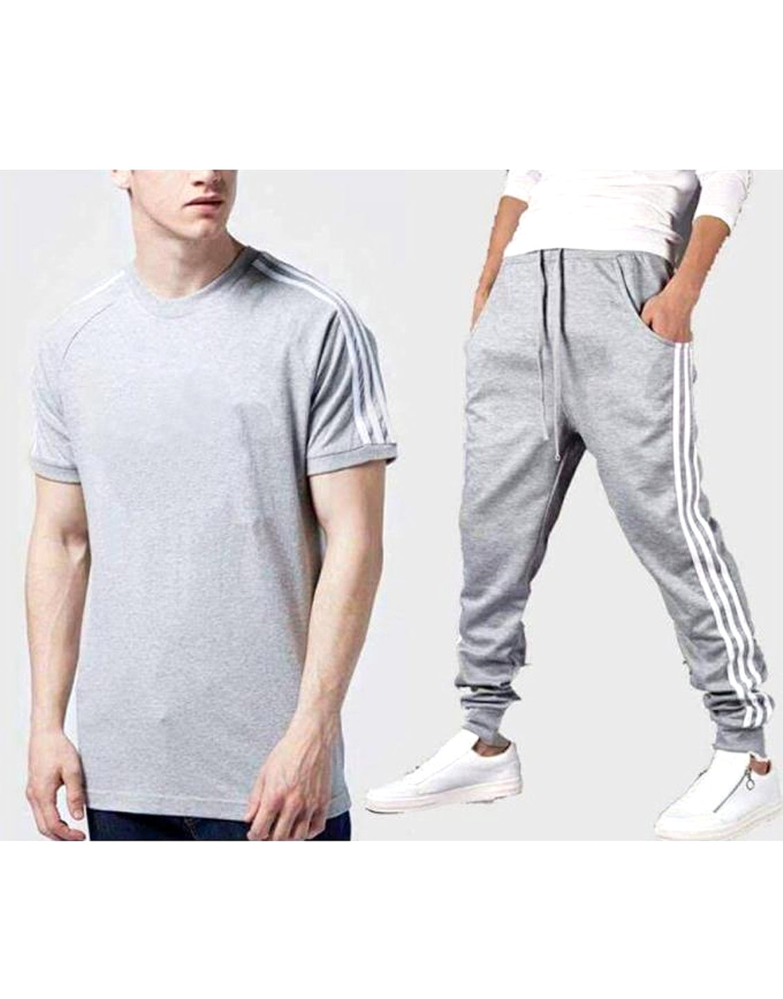 Combo of 2 Men's T-Shirt with Trouser - Grey