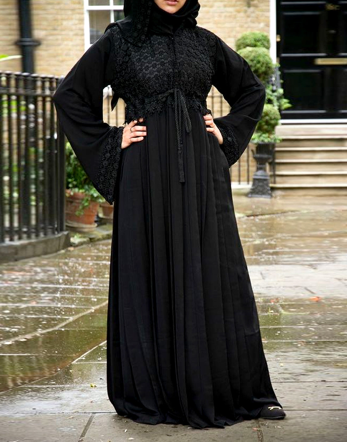 Fancy Nida Fabric Abaya With Scarf