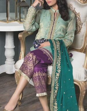 Embroidered Masoori Dress with Chiffon Dupatta
