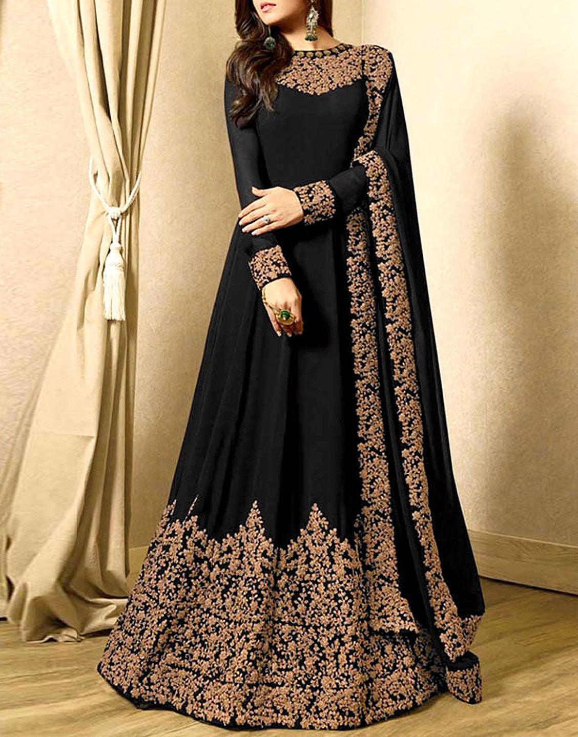 Indian Embroidered Black Chiffon Maxi Dress Best Price Online in Pakistan Indian Embroidered Black Chiffon Maxi Dress Best Price Online in Pakistan