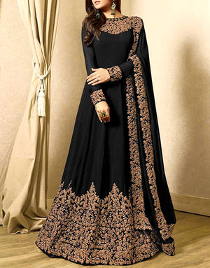 Indian Embroidered Black Chiffon Maxi Dress