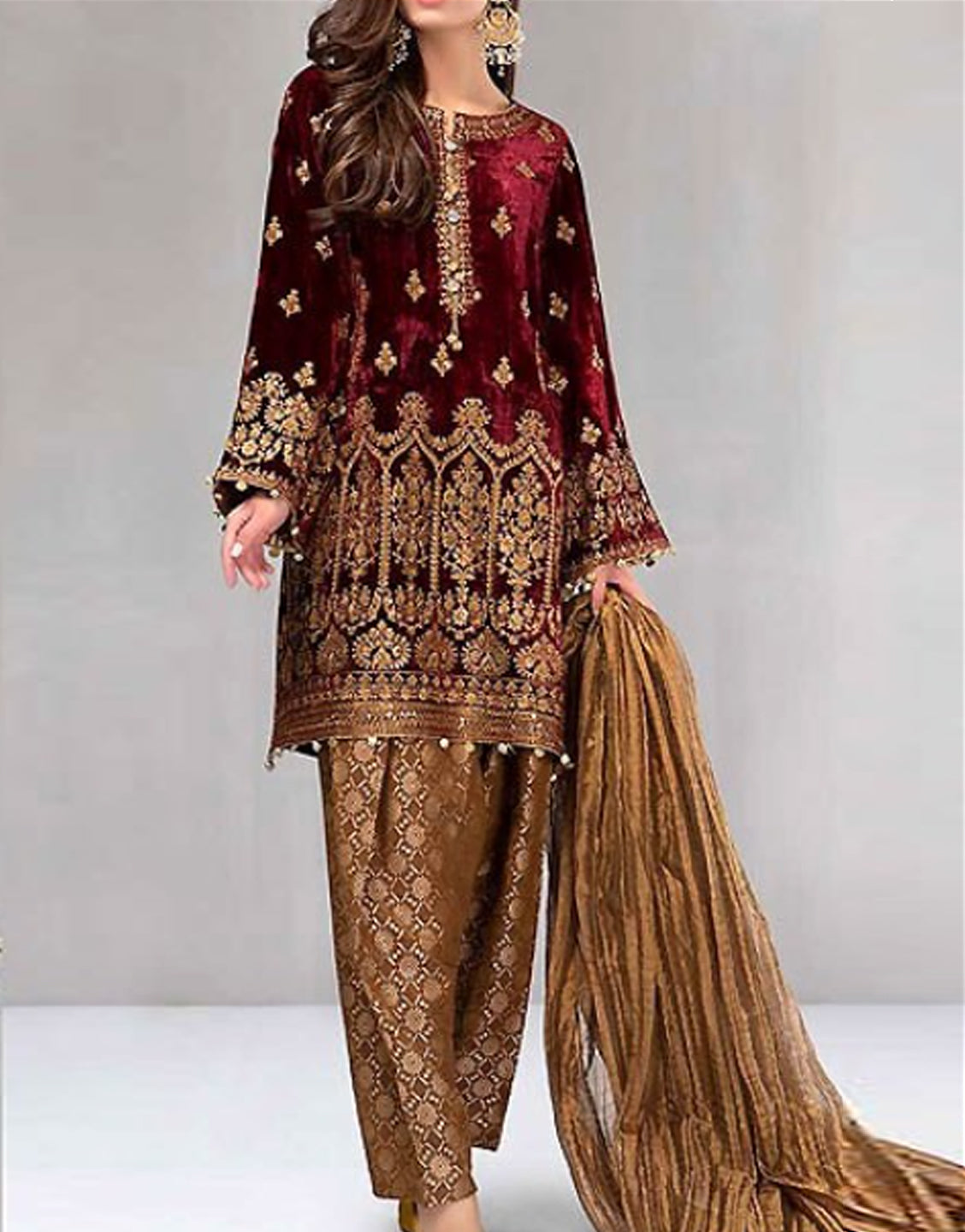 Heavy Embroidered Velvet Dress with Jamawar Trouser Best Price Online in Pakistan Heavy Embroidered Velvet Dress with Jamawar Trouser Best Price Online in Pakistan