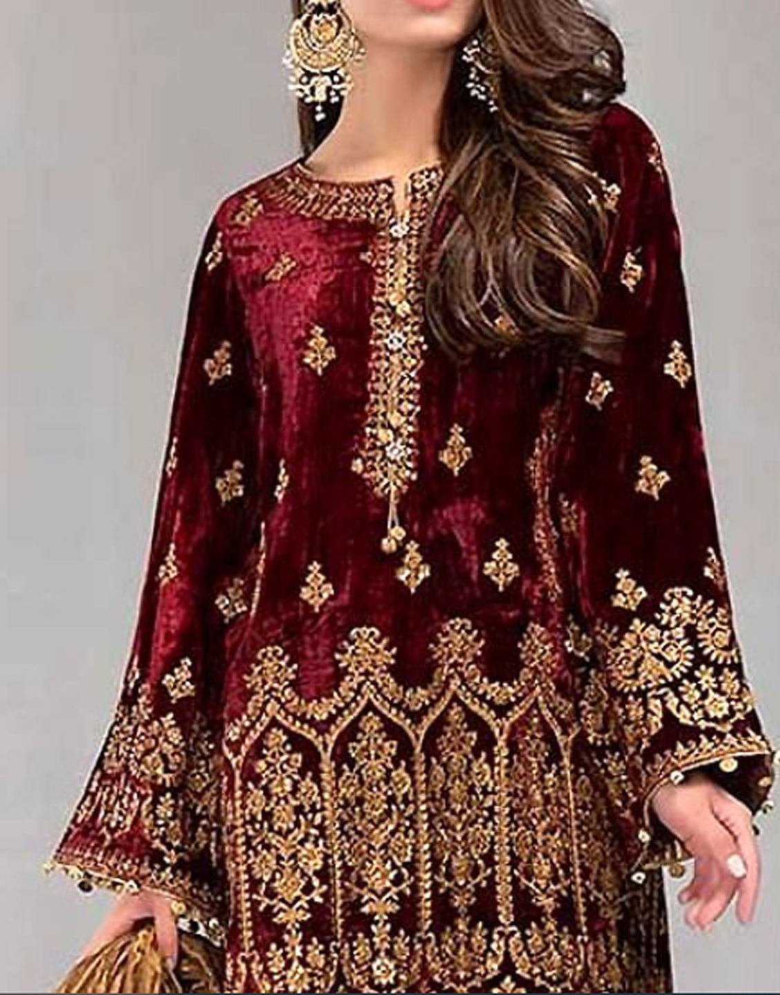 Heavy Embroidered Velvet Dress with Jamawar Trouser