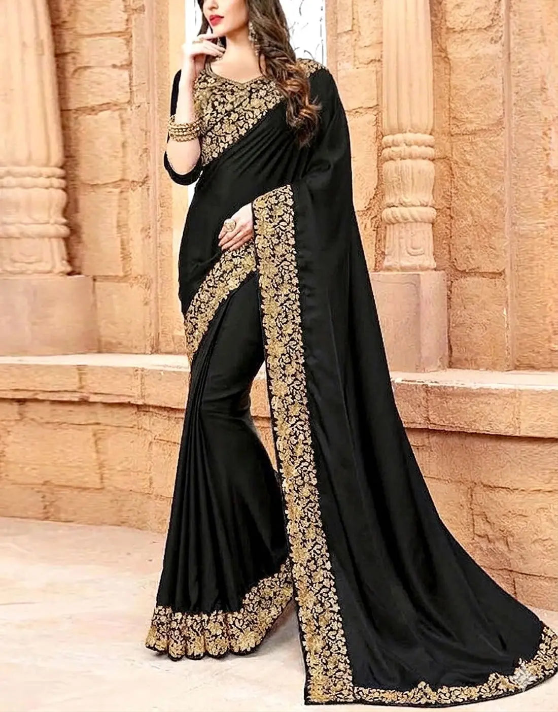 Elegant Embroidered Chiffon Indian Saree Dress – Ideal for Weddings & Formal Events