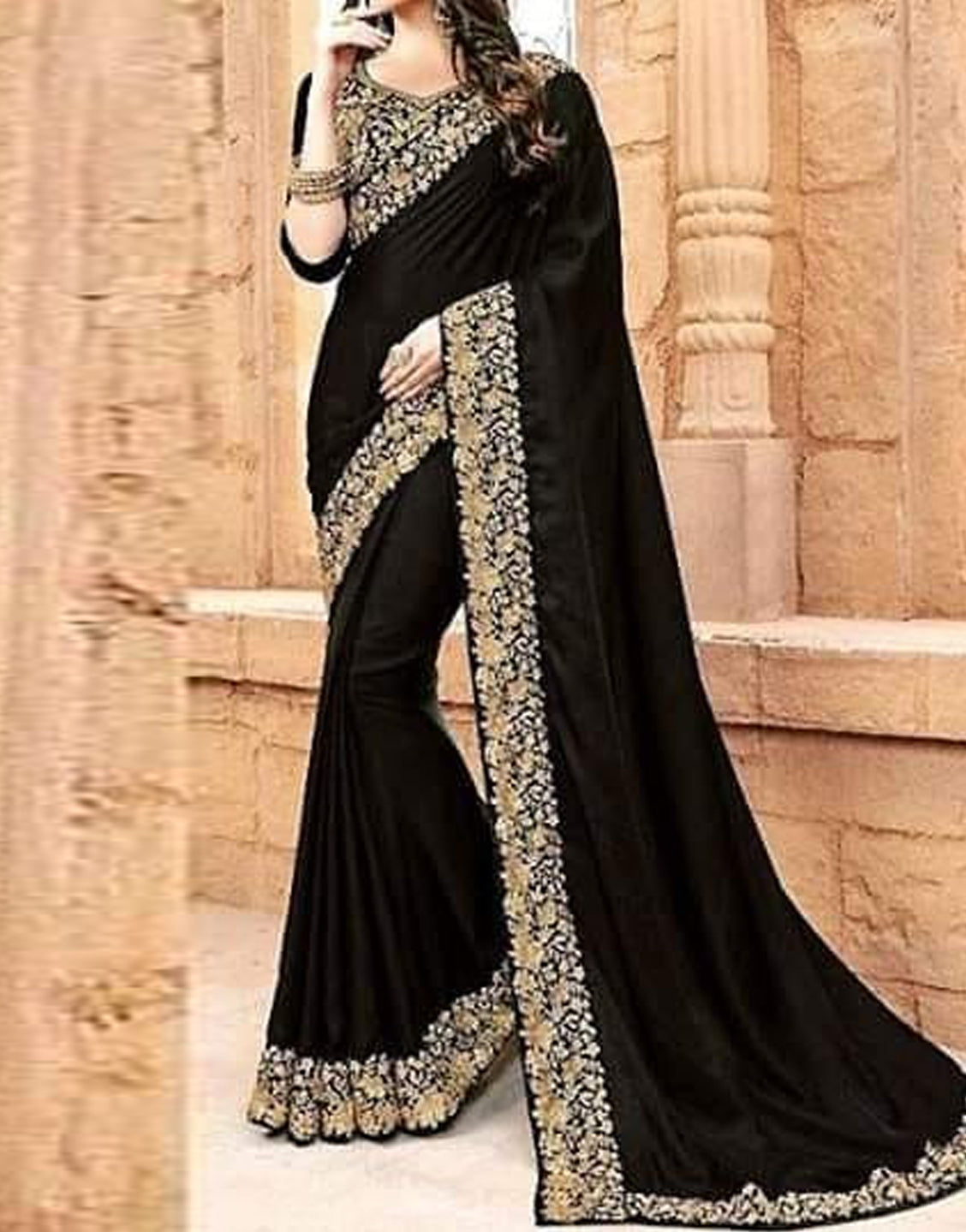 Indian Embroidered Black Chiffon Saree
