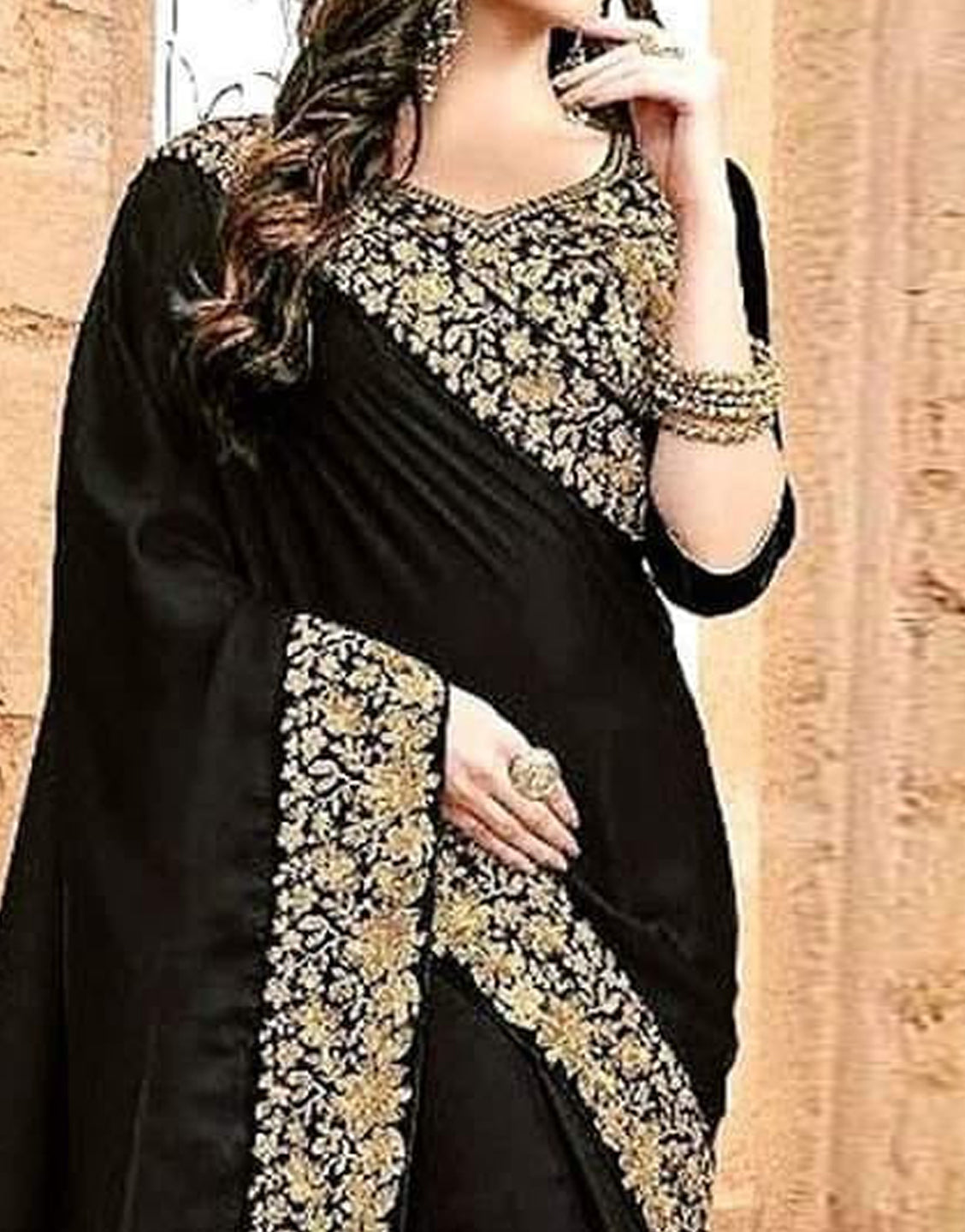 Indian Embroidered Black Chiffon Saree