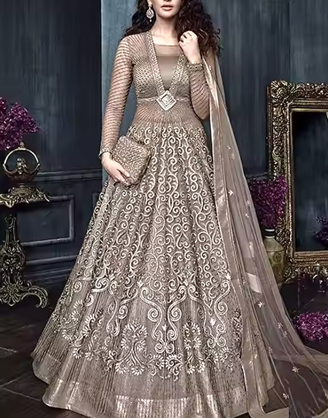 Indian Heavy Embroidered Net Bridal Maxi