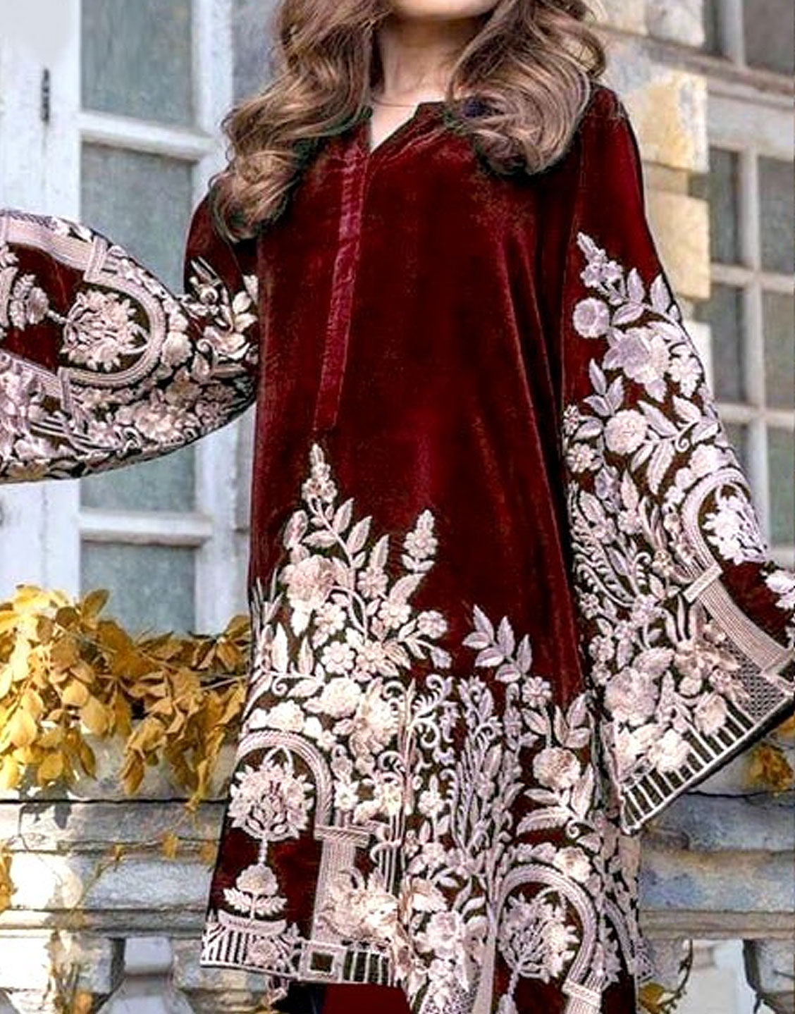 Heavy Embroidered Handwork Maroon Velvet Dress Best Price Online in Pakistan Heavy Embroidered Handwork Maroon Velvet Dress Best Price Online in Pakistan