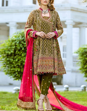 Heavy Embroidered Chiffon Bridal Dress with Embroidered Silk Trouser