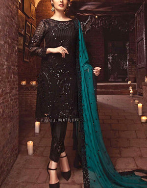 Elegant Sequins Embroidered Black Chiffon Dress