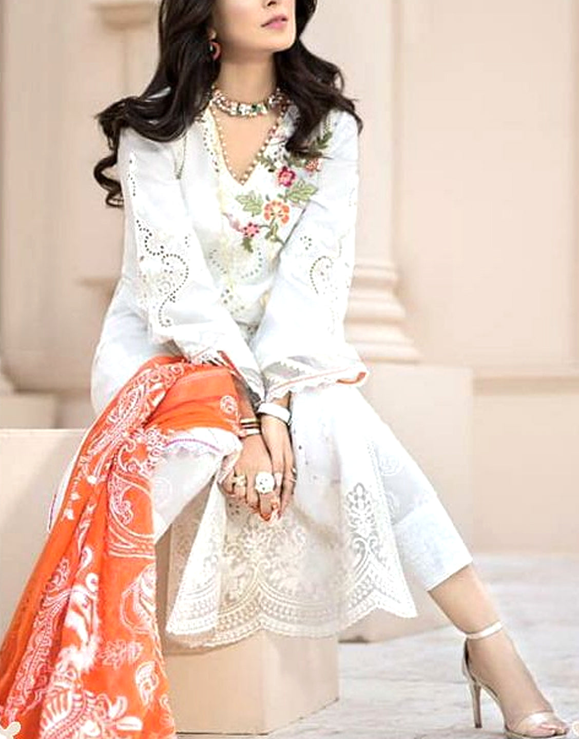 2-Pcs Laser Cut Chikankari Embroidered Lawn Dress
