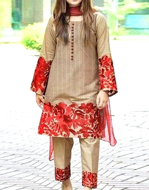 2-Piece Scroll Embroidered Lawn Dress
