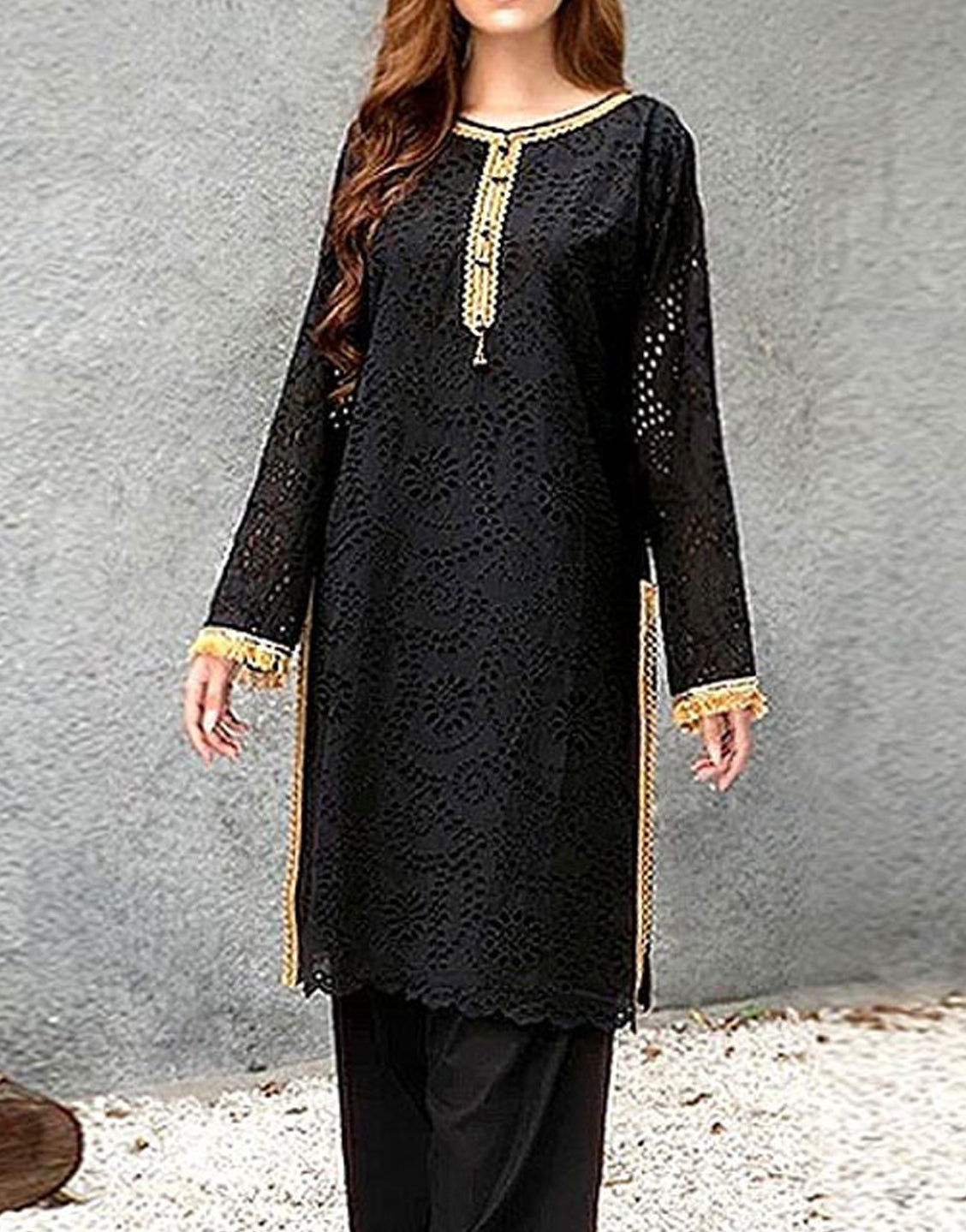 2-Pcs Chikankari Embroidered Lawn Dress with Embroidered Trouser