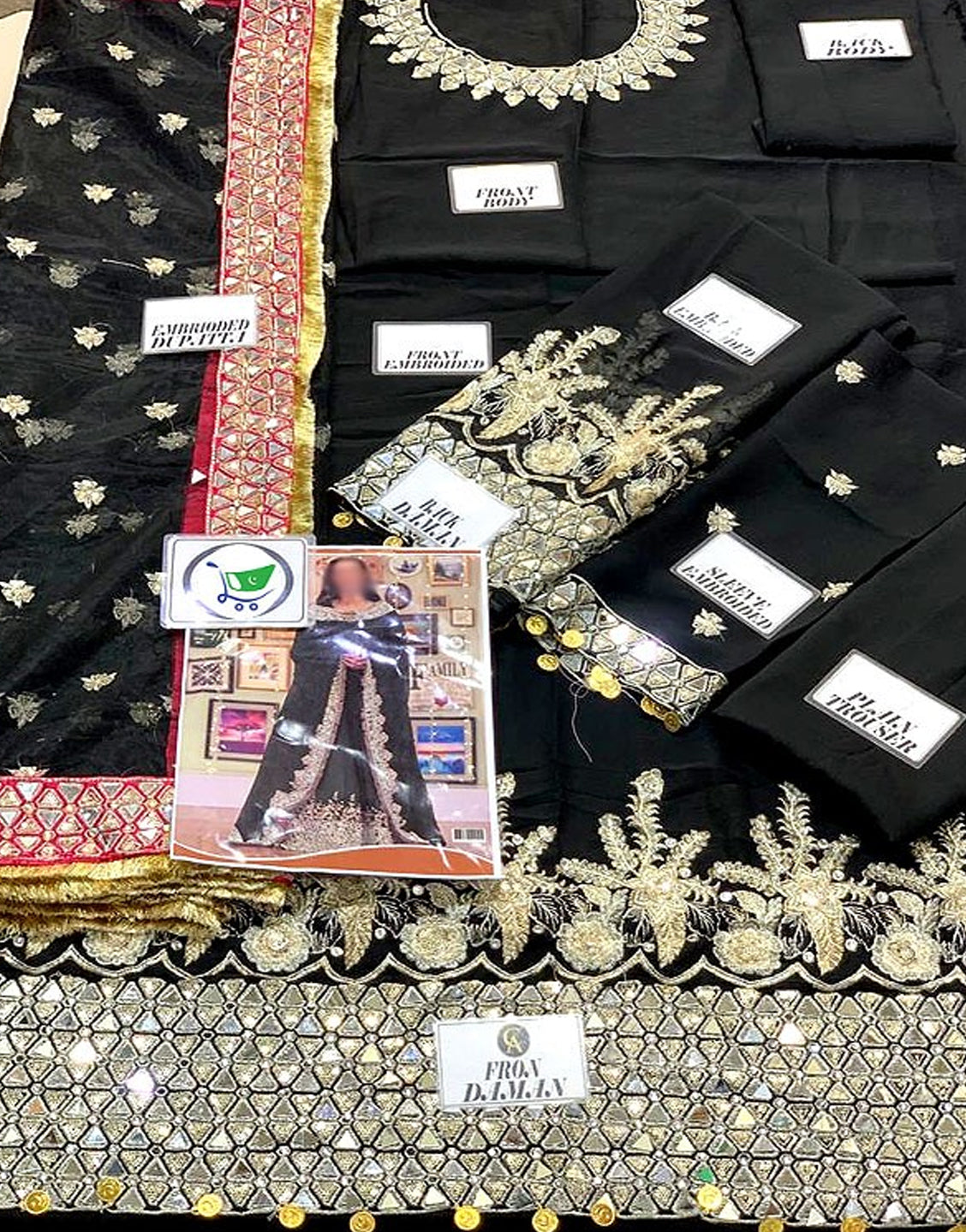 Luxury Embroidered & Mirror Work Black Chiffon Dress