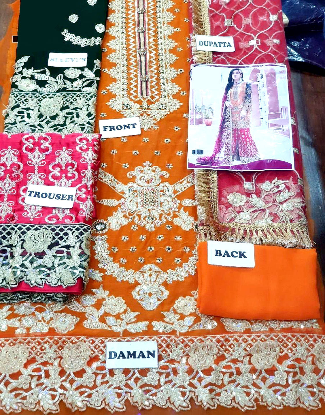 Heavy Embroidered Chiffon Bridal Dress with Embroidered Silk Trouser