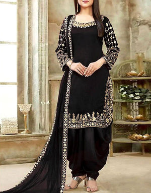 Indian Embroidered & Mirror Work Black Chiffon Dress