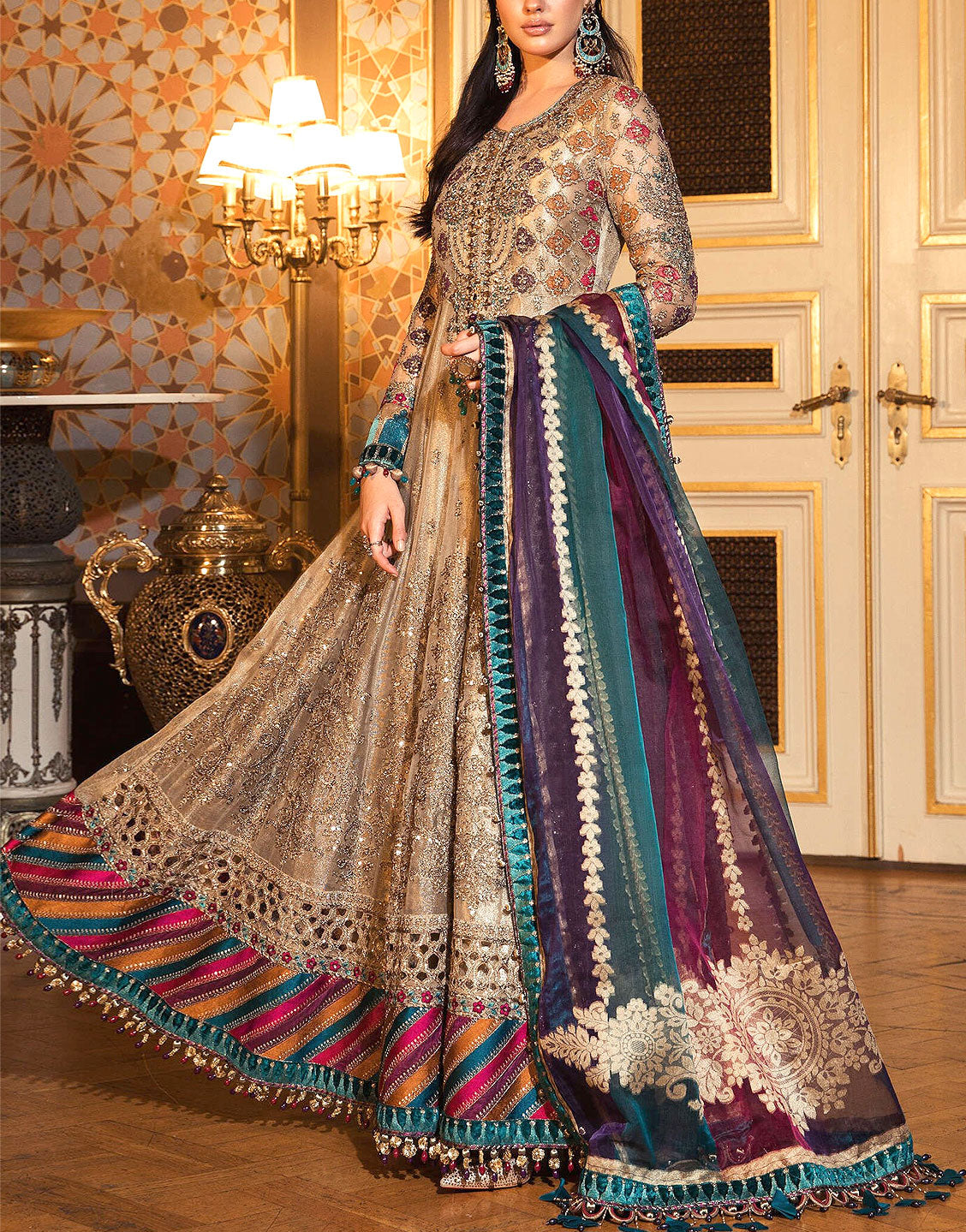 Heavy Embroidered Net Maxi Dress with Chiffon Dupatta  Best Price Online  in Pakistan