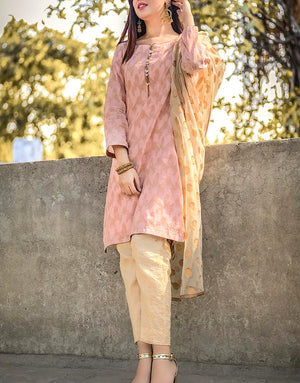 Banarsi Style Cotton Jacquard Suit with Organza Jacquard Dupatta