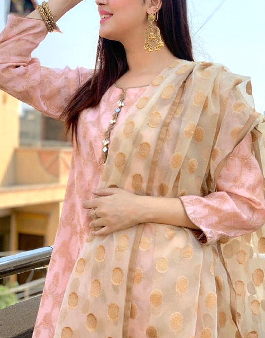 Banarsi Style Cotton Jacquard Suit with Organza Jacquard Dupatta