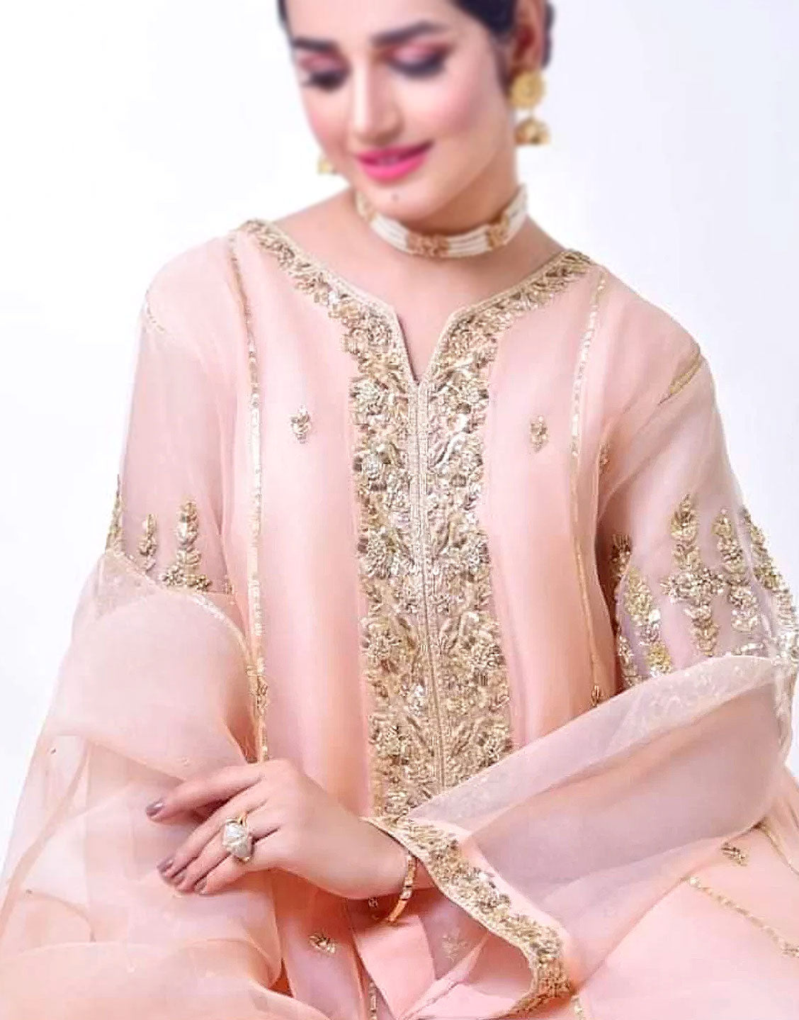 Decent Embroidered Soft Pink Organza Party Dress with Adda Work and  Hand‑Embellished Neckline – Best Price Online in Pakistan