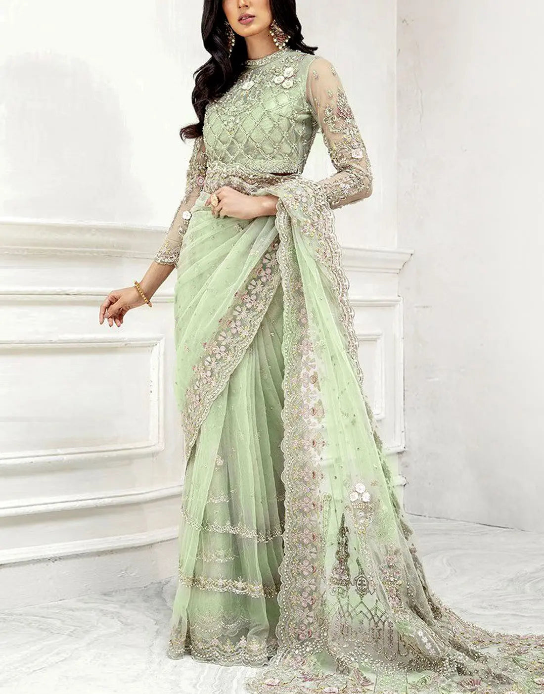Heavy Embroidered Net Saree with Inner
