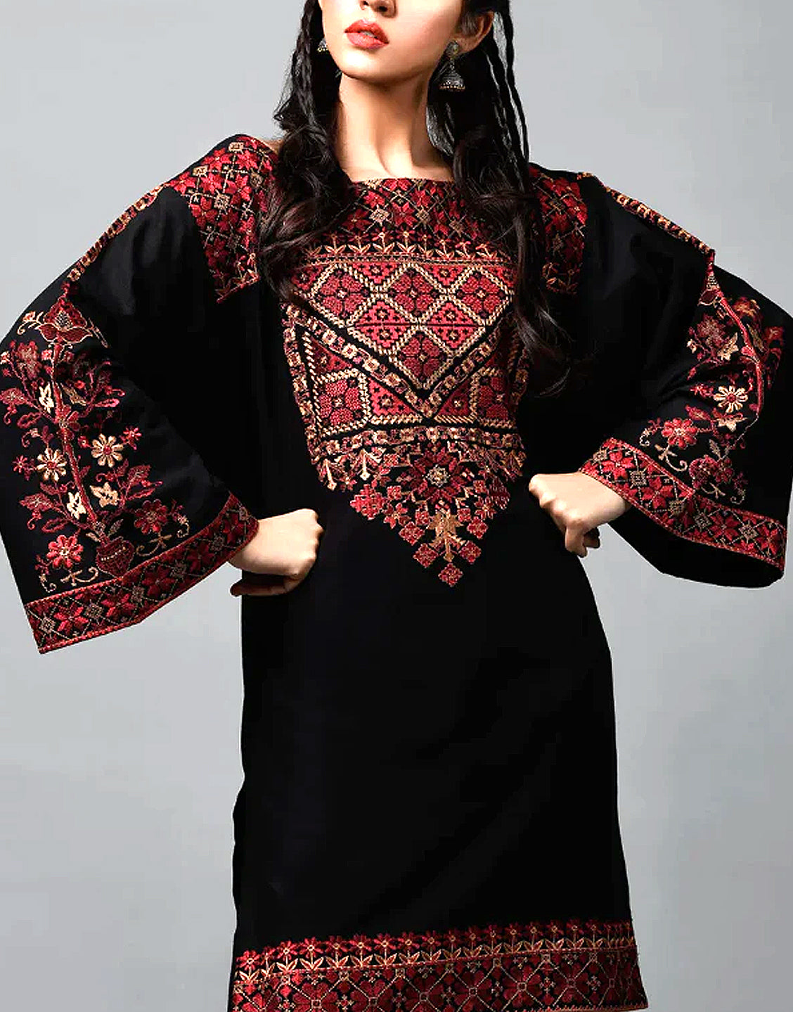 Ethnic Sequins Embroidered 2-Piece Black Cotton Lawn Dress