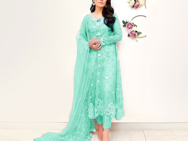 Mirror Work Embroidered Organza Wedding Dress