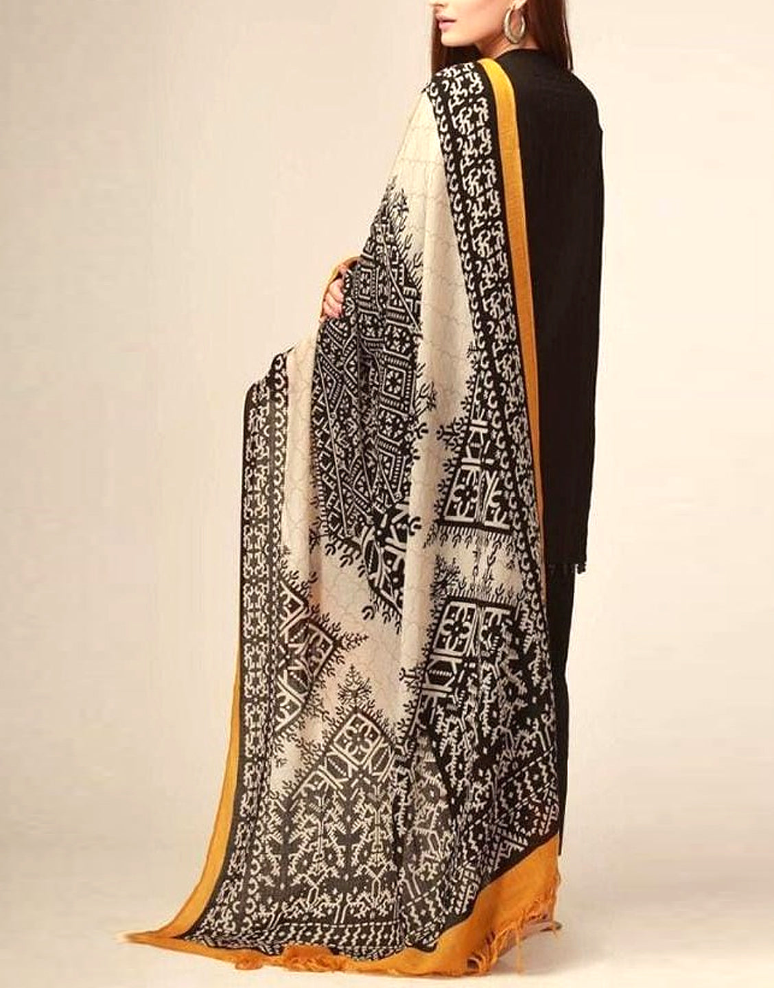 Heavy Embroidered Khaddar Dress with Wool Shawl Dupatta