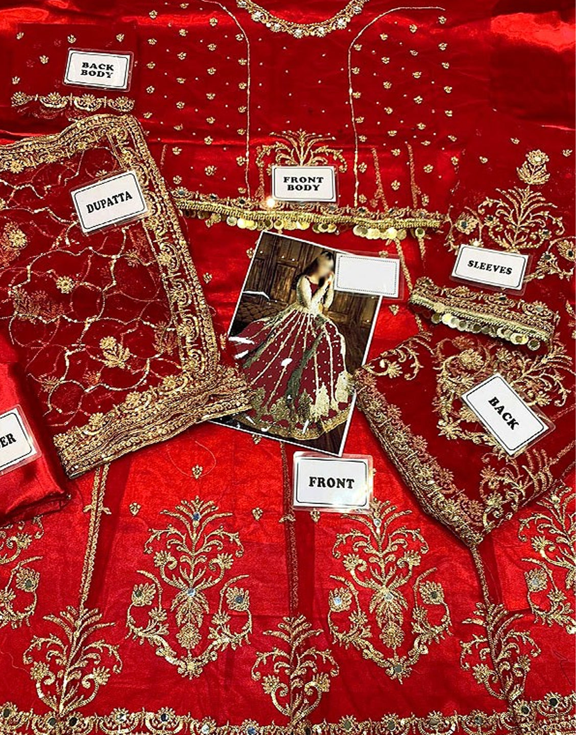 Mirror Work Heavy Embroidered Red Net Bridal Maxi Dress