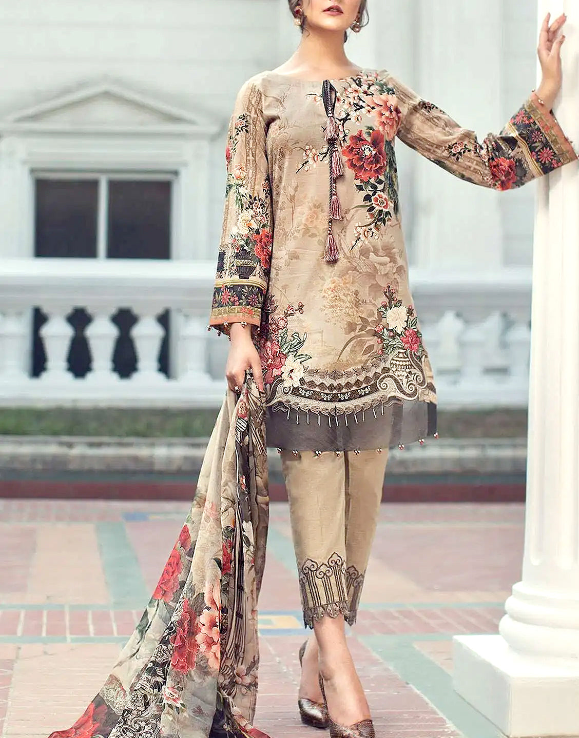 Embroidered Dhanak Dress 2022 with Dhanak Shawl Dupatta