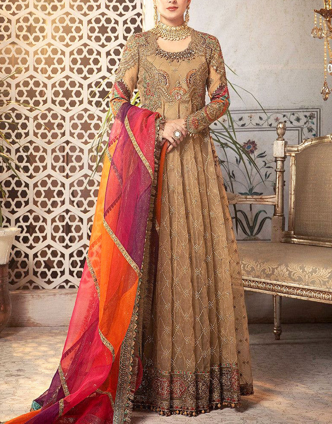 Luxury Handwork Heavy Embroidered Organza Bridal Maxi Dress