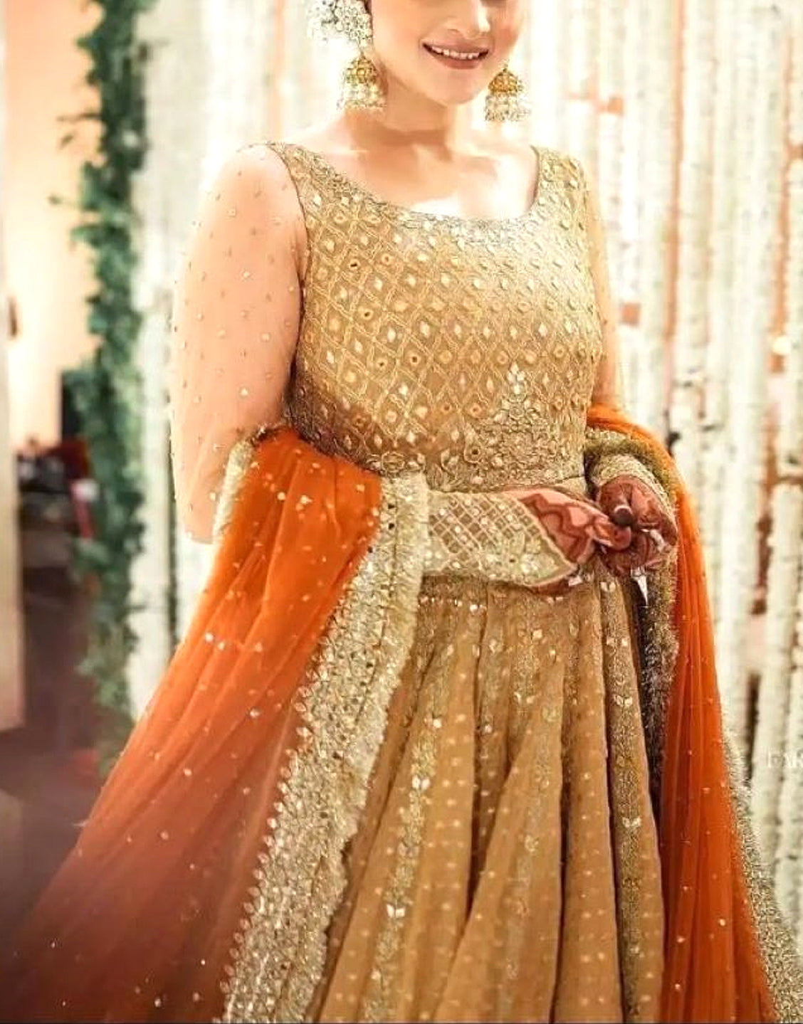 Elegant Mirror Embellished Embroidered Net Maxi Dress for Parties & Weddings