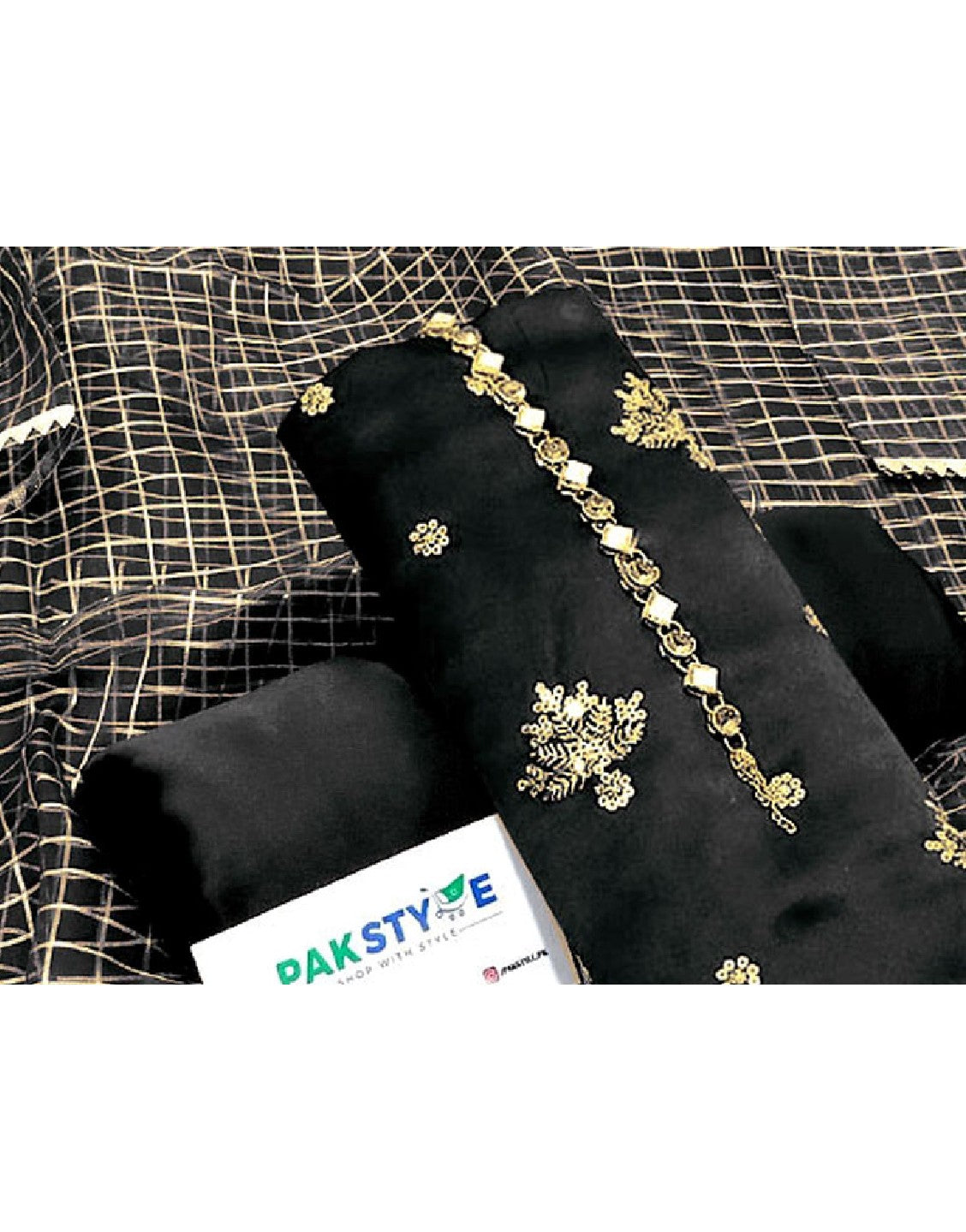 Fancy Embroidered Black Shamoz Silk Party Wear Dress with Shamoz Silk Trouser