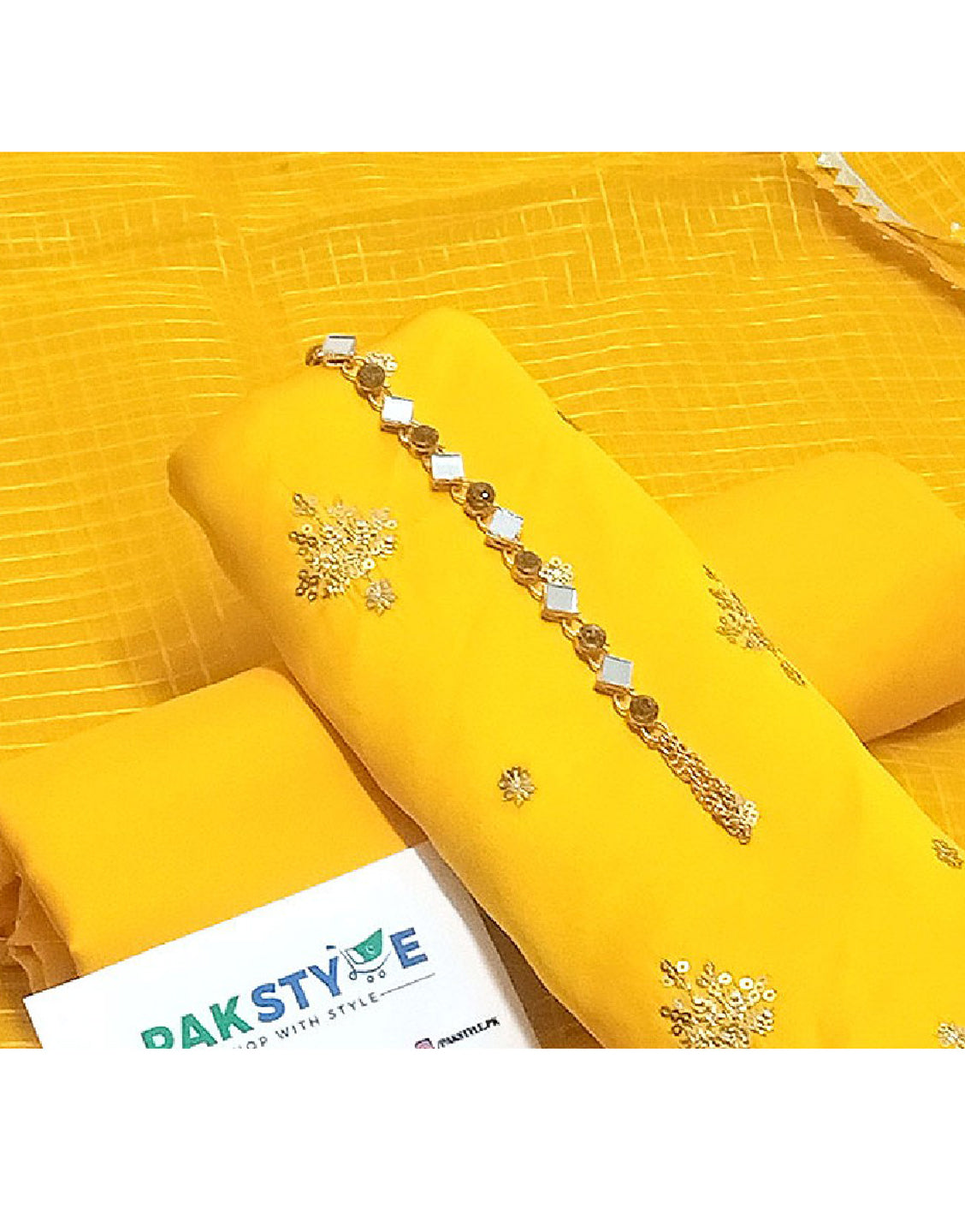 Fancy Embroidered Shamoz Silk Mehndi Dress with Shamoz Silk Trouser