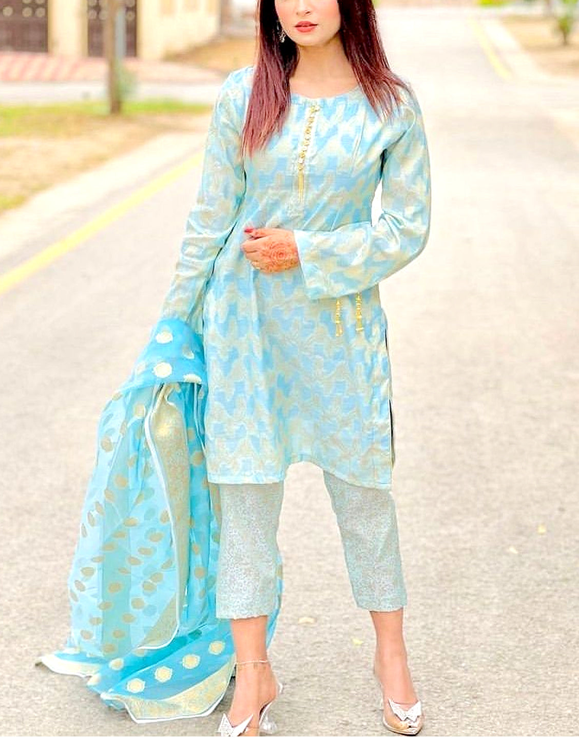 Banarsi Style Cotton Jacquard Dress with Cotton Jacquard Dupatta